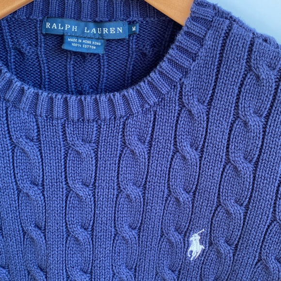 Ralph Lauren Cable Knit 100% Cotton Chunky Sweater Navy M - Picture 2 of 6